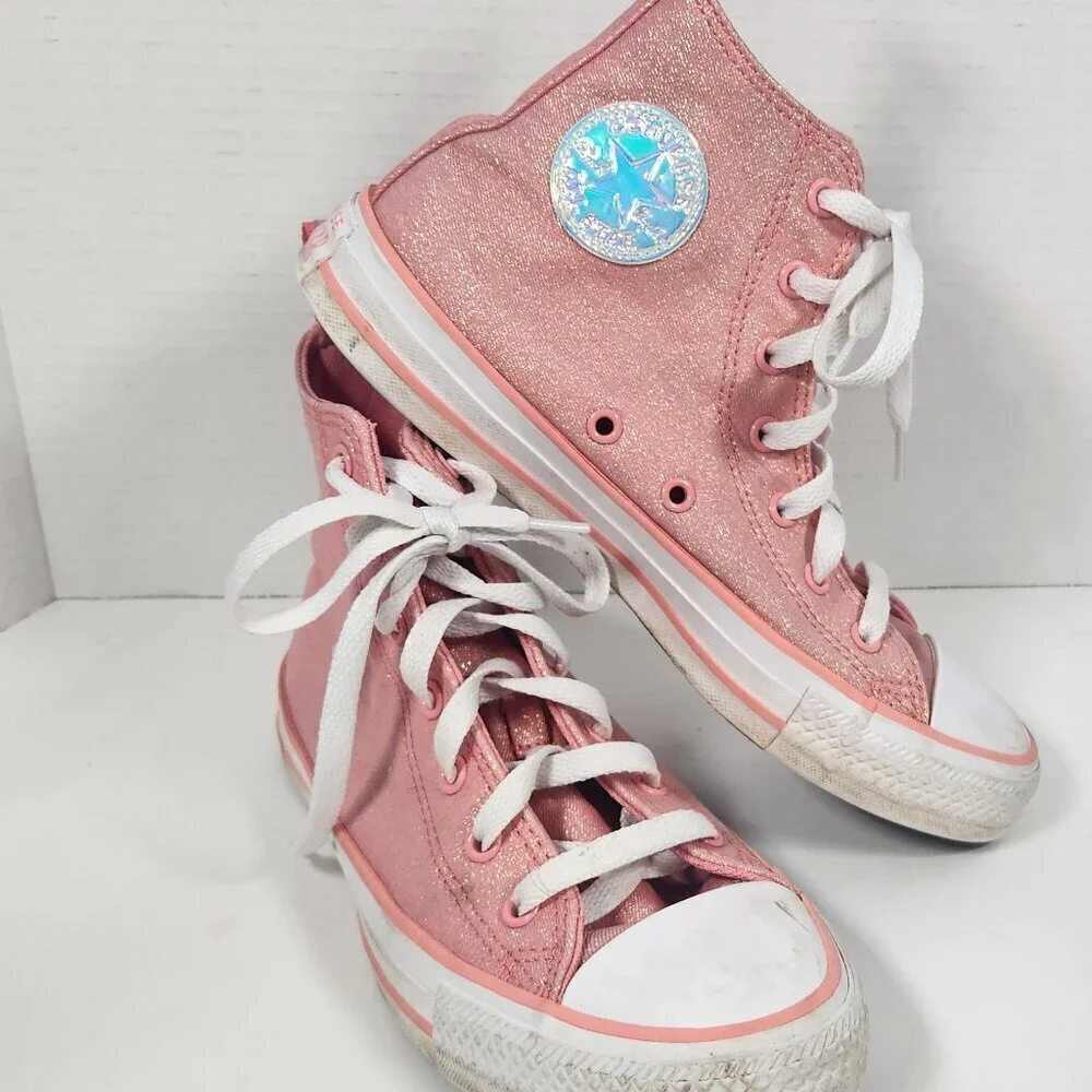 Kids Classic Converse All Stars High Tops … Pink Glittery 4.5